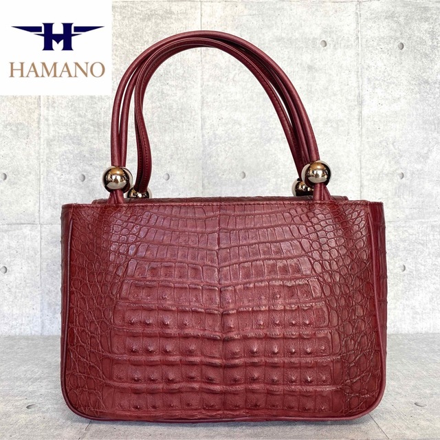 濱野皮革工藝/HAMANO - 【美品】HAMANO 濱野皮革工藝 マットクロコダイル ボルドー ハンドバッグ