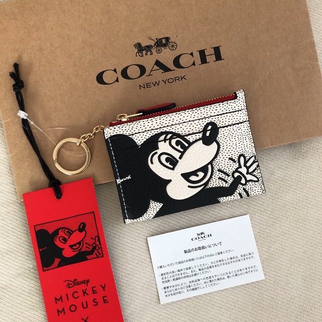 新品☆COACH コーチ ミッキー コラボ レザー コイン パス IDケース 【お買い得！】