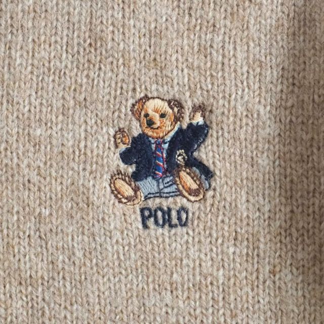 Ralph Lauren(ラルフローレン)のラルフローレン　ウール１００％　ニット　セーター　ポロベア　ベージュ　美品 メンズのトップス(ニット/セーター)の商品写真