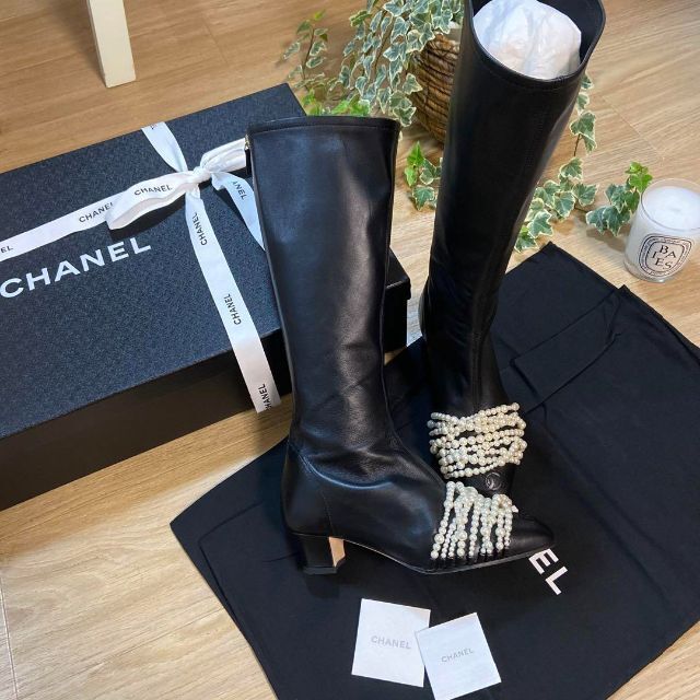 正規品】 CHANEL ココマークパールロングブーツ 35.5 22.5cm シャネル