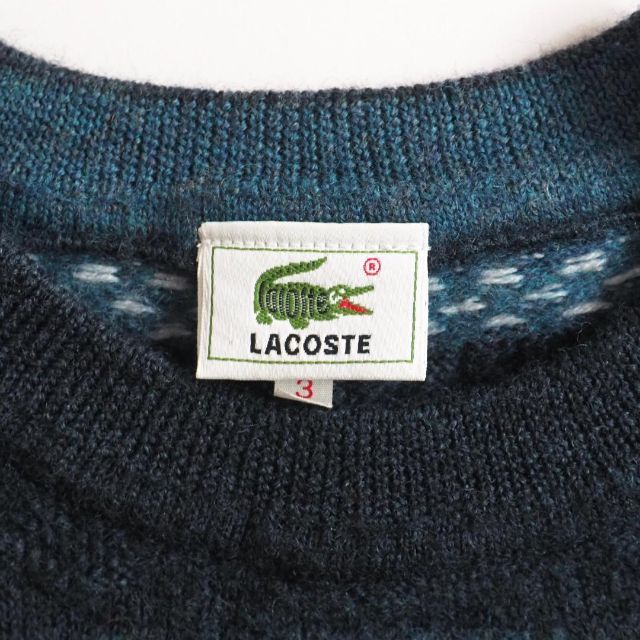 LACOSTE(ラコステ)のラコステ　ウール１００％　３Dニット　セーター　ボーダー柄　美品 メンズのトップス(ニット/セーター)の商品写真