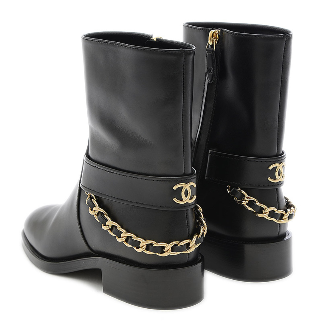 CHANEL - シャネル ブーツ チェーン レザー ブラック レディース #37C