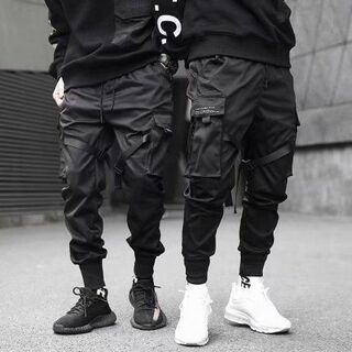 韓国ファッション サイドポケット カーゴパンツ ストリート 黒 人気 メンズ(ワークパンツ/カーゴパンツ)