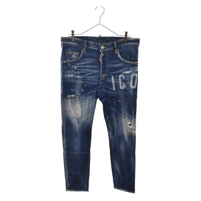 DSQUARED2 ディースクエアード 21SS Skater Jean ダメージICONプリントストレッチスキニーロングデニムパンツ インディゴ S79LA0023265センチ股下