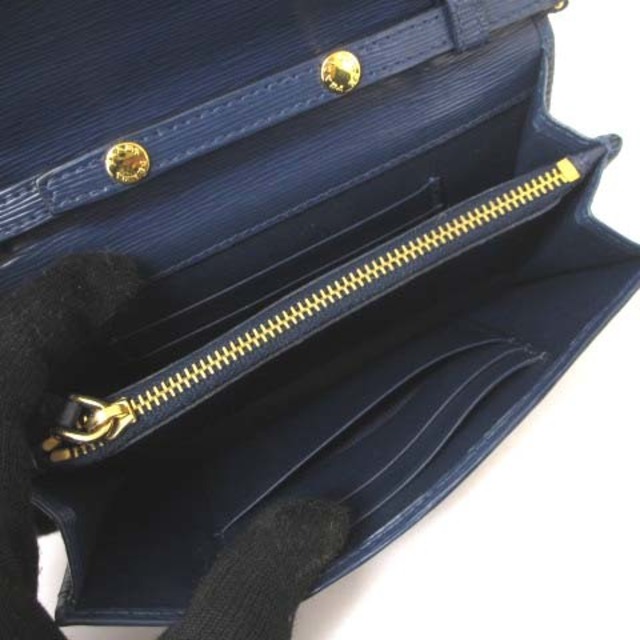 PRADA(プラダ)のプラダ ショルダーウォレット バッグ 長財布 二つ折り レザー ゴールド金具 青 レディースのファッション小物(財布)の商品写真