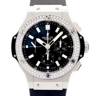 ウブロ(HUBLOT)の内部点検済 HUBLOT ウブロ ビッグバン エボリューション クロノグラフ 301.SX.1170.RX.1104 44mm デイト 純正ダイヤモンド ダイヤベゼル 黒 ブラック SS ステンレス 純正ベルト 純正尾錠 メンズ 自動巻き【6ヶ月保証】【腕時計】【中古】(腕時計(アナログ))