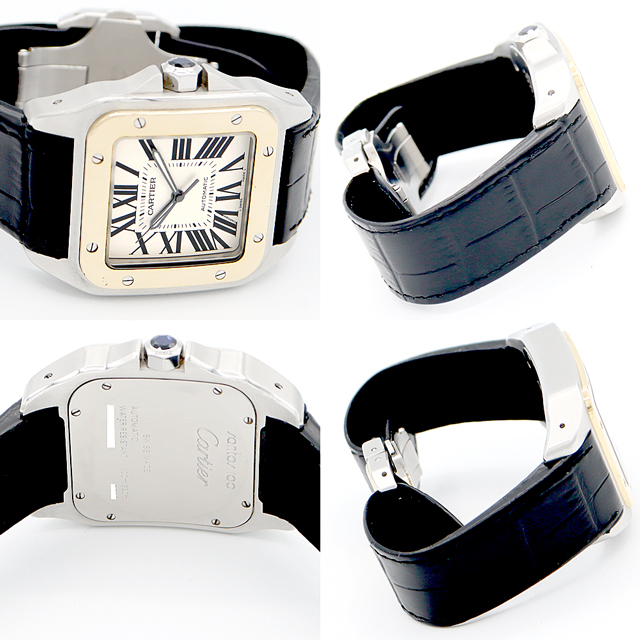 Cartier(カルティエ)のCartier カルティエ サントス 100 LM W20072X7 シルバー K18YG イエローゴールド SS ステンレス コンビ 純正尾錠 メンズ 自動巻き【6ヶ月保証】【腕時計】【中古】 メンズの時計(腕時計(アナログ))の商品写真