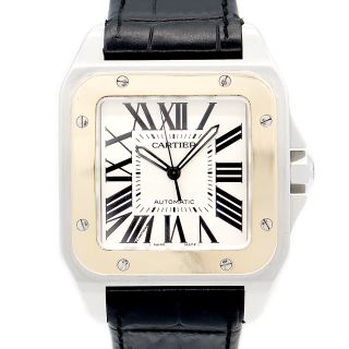 カルティエ(Cartier)のCartier カルティエ サントス 100 LM W20072X7 シルバー K18YG イエローゴールド SS ステンレス コンビ 純正尾錠 メンズ 自動巻き【6ヶ月保証】【腕時計】【中古】(腕時計(アナログ))