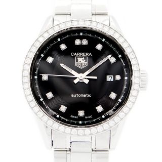 タグホイヤー(TAG Heuer)のTAG Heuer タグホイヤー カレラ WV2412 BA0793 純正ダイヤモンド ダイヤベゼル 13Pダイヤ デイト 黒 ブラック SS ステンレス レディース 自動巻き【6ヶ月保証】【腕時計】【中古】(腕時計)