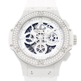 ウブロ(HUBLOT)の内部点検済 HUBLOT ウブロ ビッグバン アエロバン クロノグラフ 311.SE.2010.RW.1104.JSM12 44mm 日本限定 オールホワイト デイト 純正ダイヤモンド ダイヤベゼル 白 ホワイト スケルトン SS ステンレス メンズ 自動巻き ビックバン【6ヶ月保証】【腕時計】【中古】(腕時計(アナログ))