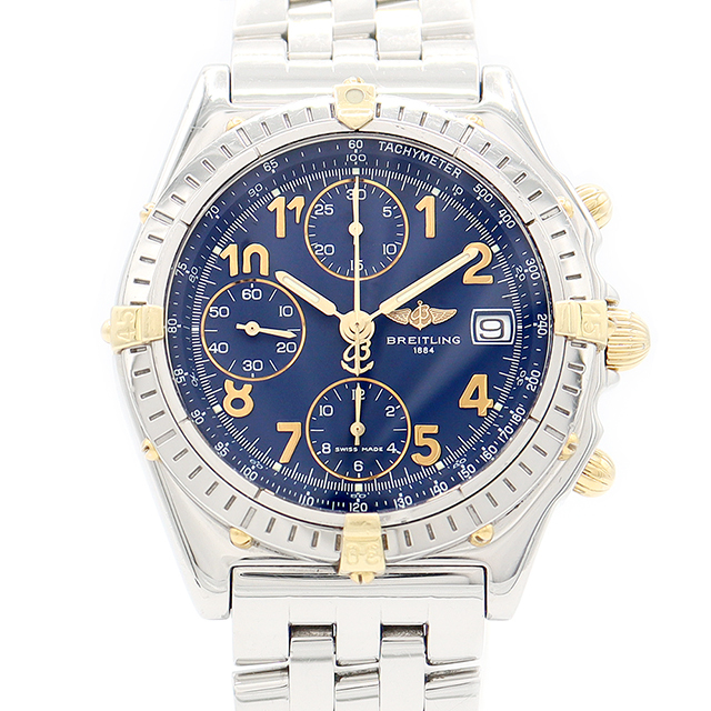 2022人気新作 BREITLING - BREITLING ブライトリング クロノマット ビコロ クロノグラフ B13050.1 デイト 100m防水 青 ブルー ネイビー SS ステンレス YGP イエローゴールド コンビ 自動巻き【6ヶ月保証】【腕時計】【中古】 腕時計(アナログ)