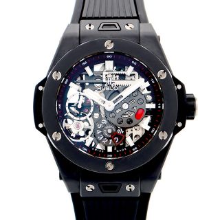 ウブロ(HUBLOT)のK☆内部点検済 HUBLOT ウブロ ビックバン メカ10 オールブラック 414.CL.1123.RX クロノグラフ デイト スケルトン 黒 ブラック セラミック チタン メンズ 自動巻き ビッグバン【6ヶ月保証】【腕時計】【中古】(腕時計(アナログ))