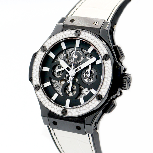 内部点検済 HUBLOT ウブロ ビッグバン アエロバン クロノグラフ 311.SE.2010.RW.1104.JSM12 44mm 日本限定 オールホワイト デイト 純正ダイヤモンド ダイヤベゼル 白 ホワイト スケルトン SS ステンレス メンズ 自動巻き ビックバン【6ヶ月保証】【腕時計】