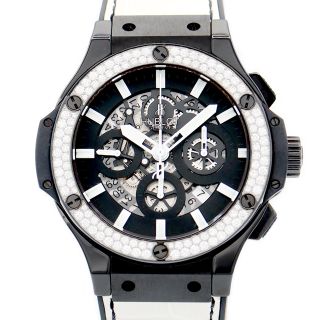 ウブロ(HUBLOT)の内部点検済 HUBLOT ウブロ ビッグバン アエロバン ブラック&ホワイト 44mm クロノグラフ 311.CM.1110.GR.1100.DZA13 日本限定30本 純正ダイヤモンド ダイヤベゼル 黒 ブラック SS ステンレス セラミック 純正ベルト 純正尾錠 メンズ 自動巻き【6ヶ月保証】【腕時計】【中古】(腕時計(アナログ))