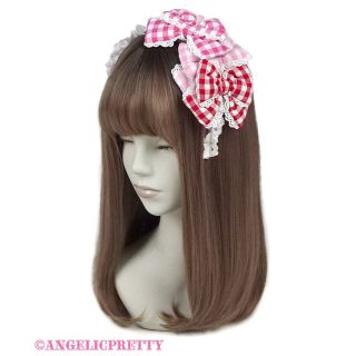 アンジェリックプリティー(Angelic Pretty)のangelic prettyギンガム配色ぷくぷくリボンカチューシャ濃ピンク(カチューシャ)