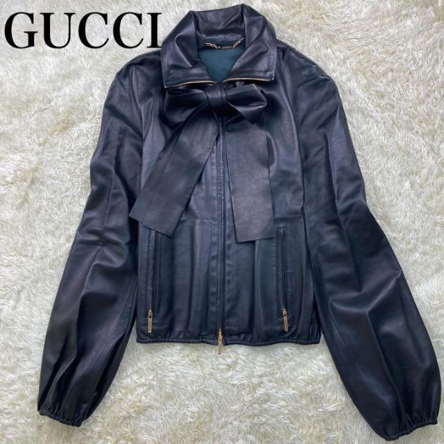 驚きの価格が実現！ 極美品 - Gucci トムフォード期⭐️グッチ 40 黒 2way レザージャケット ボウタイ ライダースジャケット