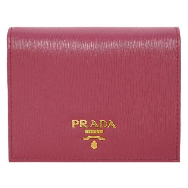 贅沢 【新品】プラダ - PRADA 二つ折り財布 カーフダークピンク ヴィ