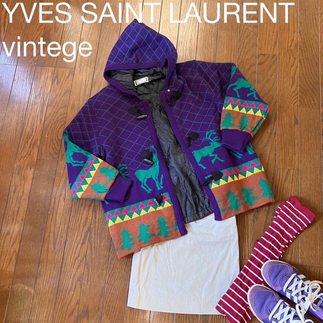 YSL vintege カラフルなトナカイのノルディックニットパーカー