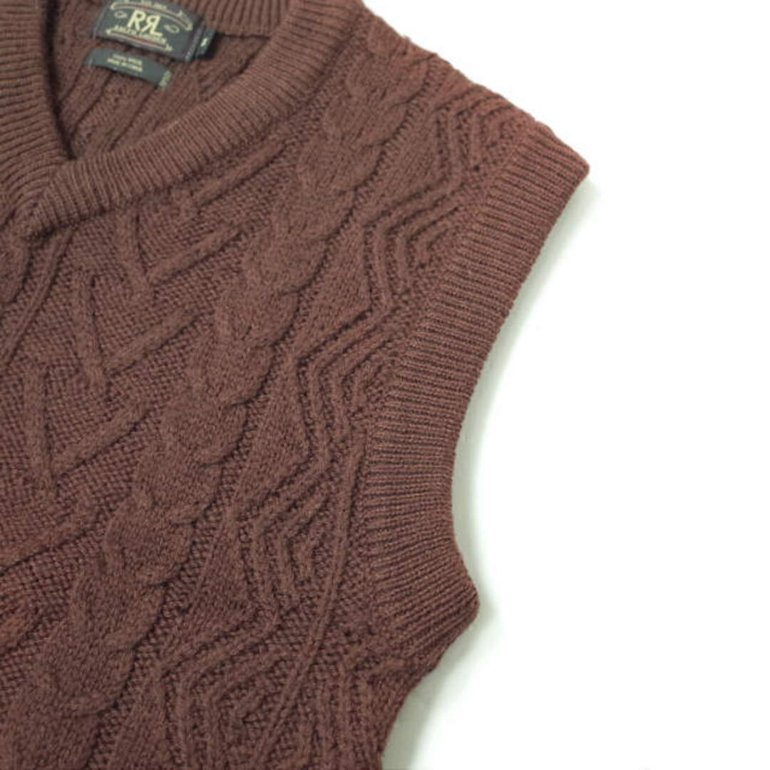 RRL(ダブルアールエル)のRRL ダブルアールエル CABLE KNIT VEST ケーブルニットベスト M ブラウン セーター Double RL ウール Vネック プルオーバー トップス【中古】【RRL】 メンズのトップス(ニット/セーター)の商品写真