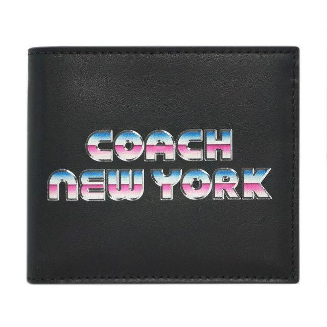【新品】コーチ 二つ折り財布 C3412-QB/BK グラフィック ブラックリファインドカーフレザー