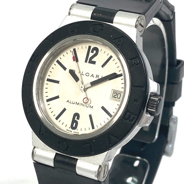 人気の贈り物が BVLGARI ブルガリ BVLGARI アルミニウム AL38TA デイト 自動巻き 腕時計 アルミニウム ブラック／シルバー  腕時計(アナログ)