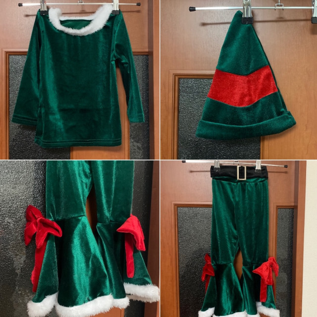 子供服 キッズ 110 クリスマス セットアップ 緑 エルフ 可愛い お洒落 キッズ/ベビー/マタニティのキッズ服男の子用(90cm~)(ドレス/フォーマル)の商品写真