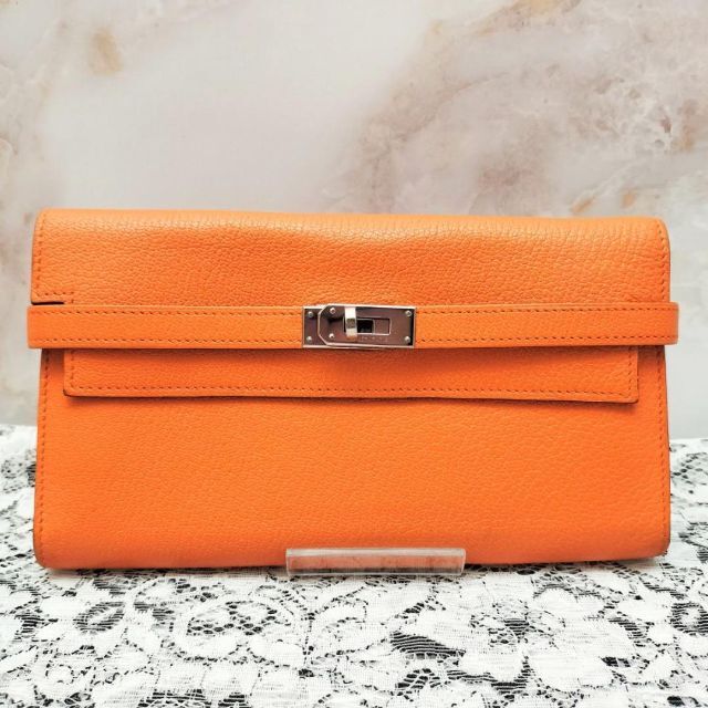 Hermes - エルメス ケリーウォレット ゴールド オレンジ 長財布 男女兼用 □L シルバー
