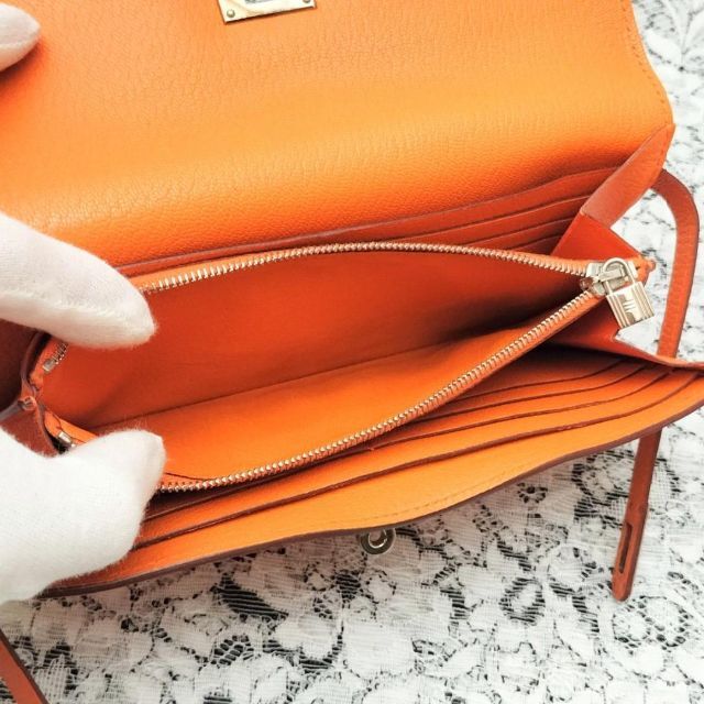 Hermes - エルメス ケリーウォレット ゴールド オレンジ 長財布 男女兼用 □L シルバー