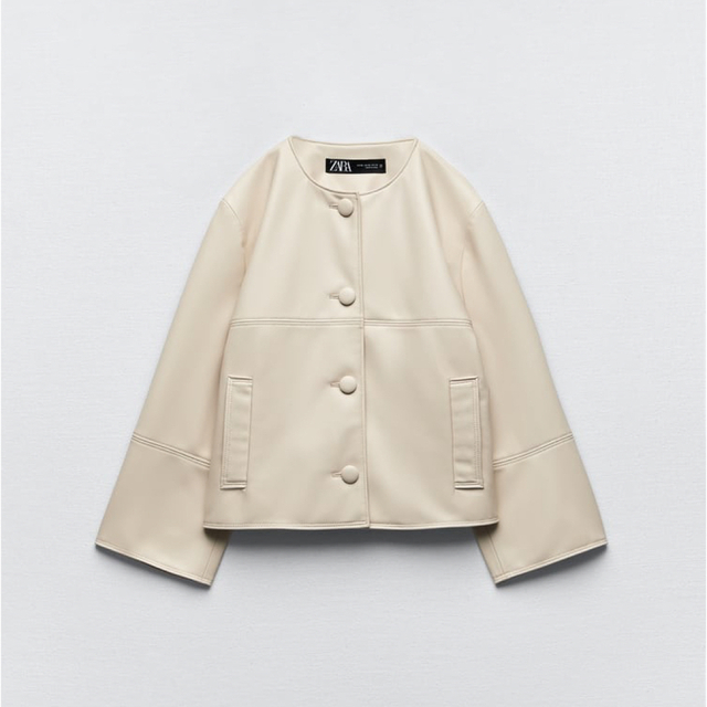 ZARA(ザラ)のZARA フェイクレザージャケット　カバードボタン レディースのジャケット/アウター(ノーカラージャケット)の商品写真