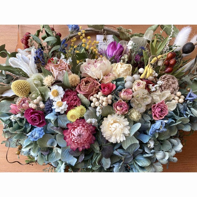 薔薇＆紫陽花　ナチュラル 花かごリース 橤 ミル・フルール〜Jewels Ⅱ