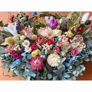 薔薇＆紫陽花　ナチュラル 花かごリース 橤 ミル・フルール〜Jewels Ⅱ(リース)