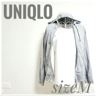 ユニクロ(UNIQLO)の美品 UNIQLO ユニクロ パーカー グレー ジップアップ M(パーカー)