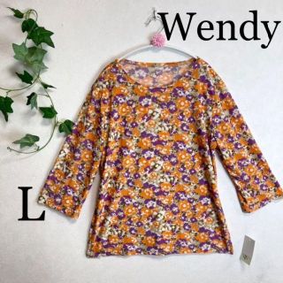 新品未使用★LサイズWendy花柄オレンジミセスマダム体型カバーゆったりオシャレ(Tシャツ(長袖/七分))