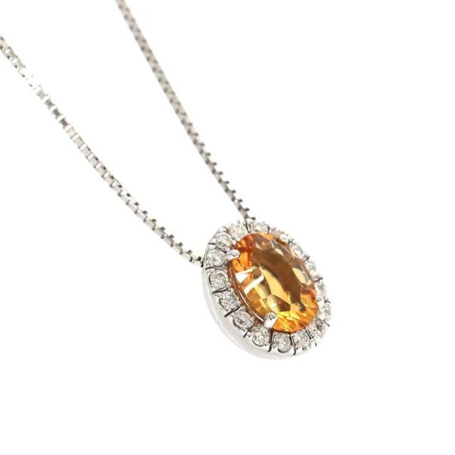 シトリン 1.00ct ダイヤ 0.20ct K18 WG 45cm ネックレス ホワイト