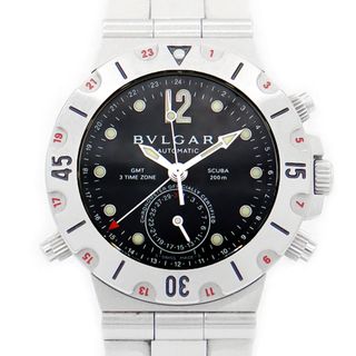 ブルガリ(BVLGARI)のBVLGARI ブルガリ ディアゴノ スクーバ GMT クロノグラフ SD38SGMT デイト 黒 ブラック SS ステンレス メンズ 自動巻き 【6ヶ月保証】【腕時計】【中古】(腕時計(アナログ))