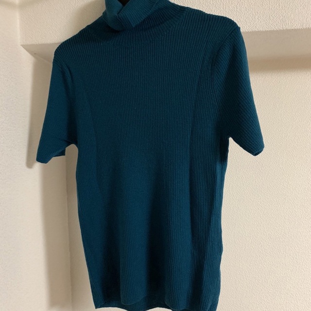 緑　トップス　カットソー　セーター　ハイネック　インナー　ウール　冬　半袖