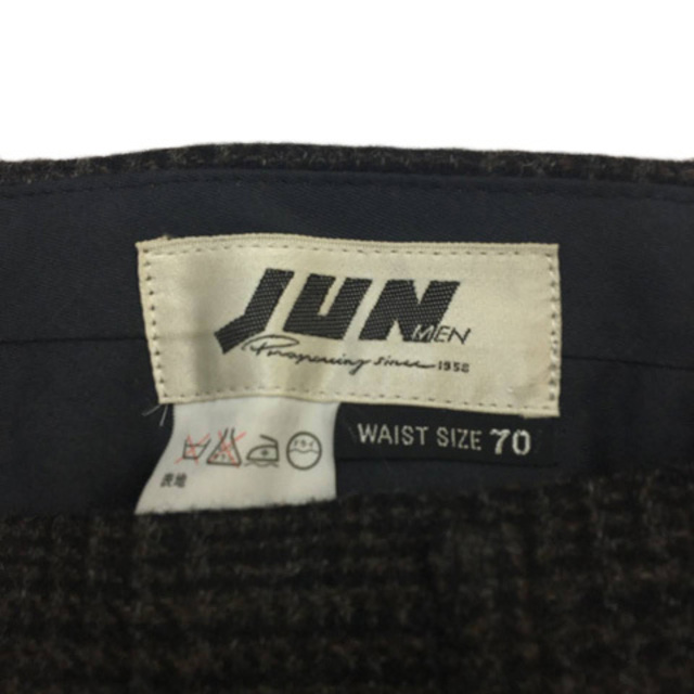 JUNMEN(ジュンメン)のジュンメン パンツ ストレート ロング ウール チェック 70 グレー 茶 メンズのパンツ(スラックス)の商品写真