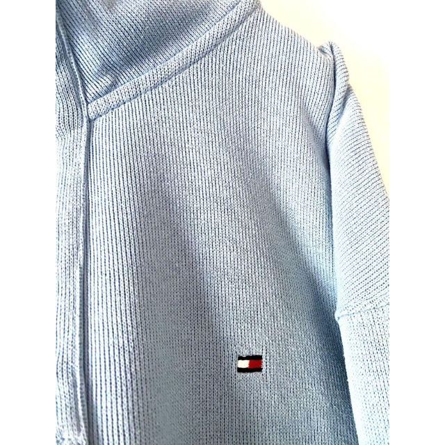 TOMMY HILFIGER(トミーヒルフィガー)のトミーヒルフィガー ロゴ 刺繍 ハーフジップ スウェット XL 水色 古着 メンズのトップス(スウェット)の商品写真