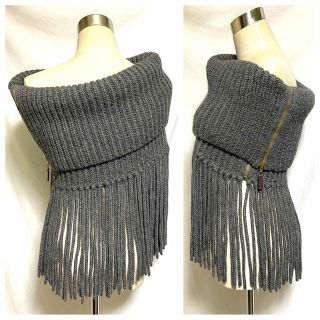 本物 美品 コレクションモデル グッチ レザー使い 2way フリンジ ポンチョ-