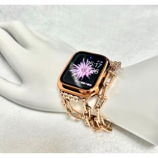 アップルウォッチ(Apple Watch)の【ステンレス製】Apple Watch ピンクゴールド　画面カバーチェーンセット(腕時計)