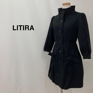 LITIRA スプリングコート 七分袖 ドット リボン ブラックレディース美品(スプリングコート)