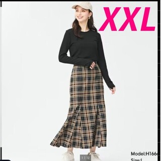 ジーユー(GU)のXXL ブラック　チェックマーメイドロングスカート　ユニクロ　H&M ZARA(ロングスカート)
