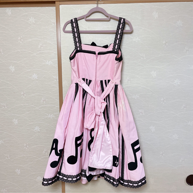 Angelic Pretty(アンジェリックプリティー)の発表会JSK ピンク×黒 カチューシャ レディースのワンピース(ひざ丈ワンピース)の商品写真