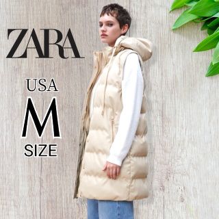 ZARA レザーロングダウンベスト