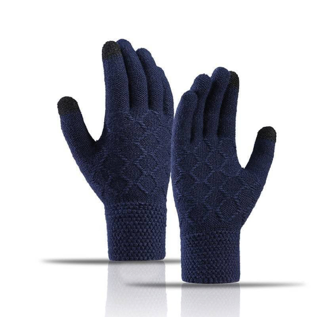 メンズ スマホ対応 手袋 ダイヤ柄 ネイビー 青 グローブ 裏起毛 ニット 防寒 メンズのファッション小物(手袋)の商品写真
