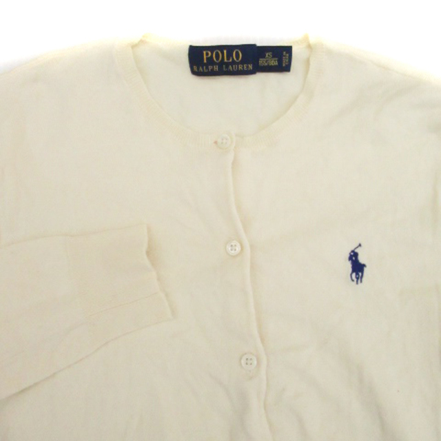 POLO RALPH LAUREN(ポロラルフローレン)のポロ ラルフローレン ニットカーディガン ロゴ刺繍 XS オフホワイト レディースのトップス(カーディガン)の商品写真