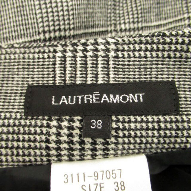LAUTREAMONT(ロートレアモン)のロートレアモン フレアスカート グレンチェック柄 ウール 38 オフホワイト 黒 レディースのスカート(ひざ丈スカート)の商品写真