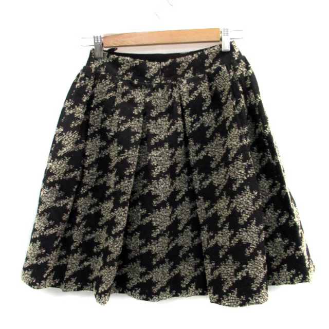 INED(イネド)のイネド INED フレアスカート ひざ丈 千鳥格子柄 ウール混 7 黒 レディースのスカート(ひざ丈スカート)の商品写真