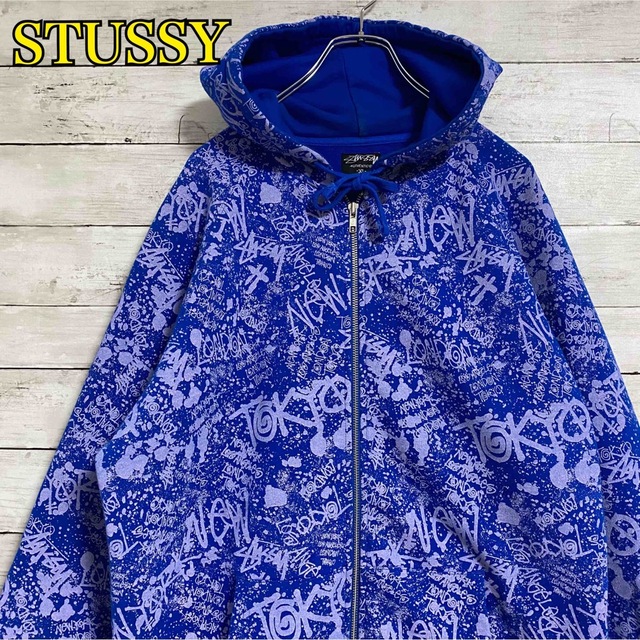 希少デザイン】STUSSY ステューシー パーカー XLサイズ 総柄 一点物