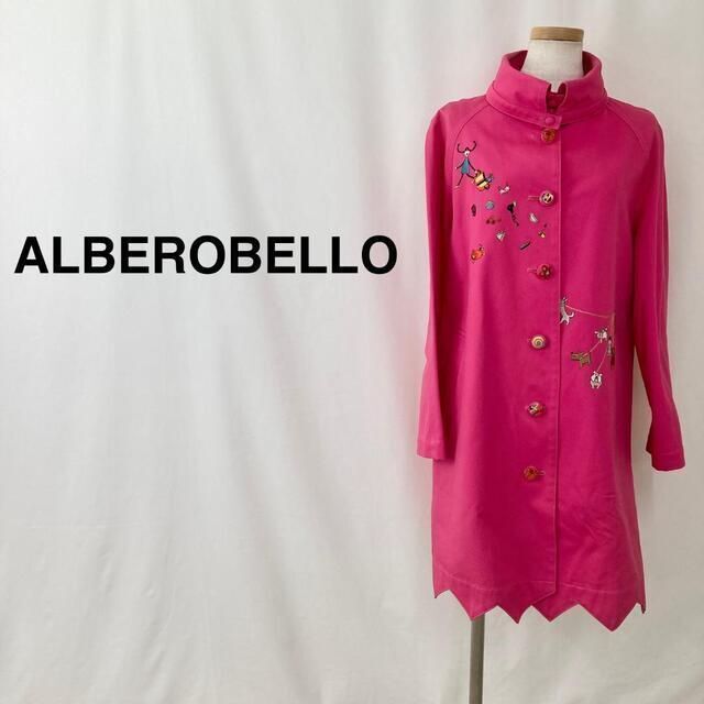 ALBEROBELLO アルベロべロ 刺繍ステンカラーコート ピンク レディース